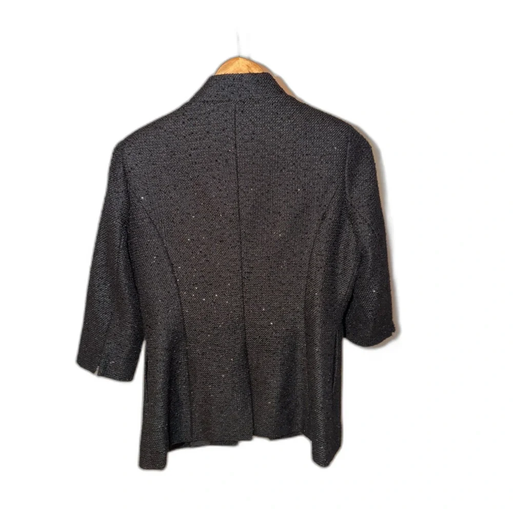Chanel Employee Black Sequin Blazer Jacket Size 4 Pockets Tweed Lined